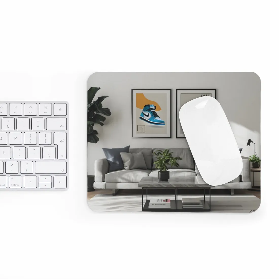 Minimalist Modern Living Room: Neutral Colors & Natural Light Art - Mouse Pad
