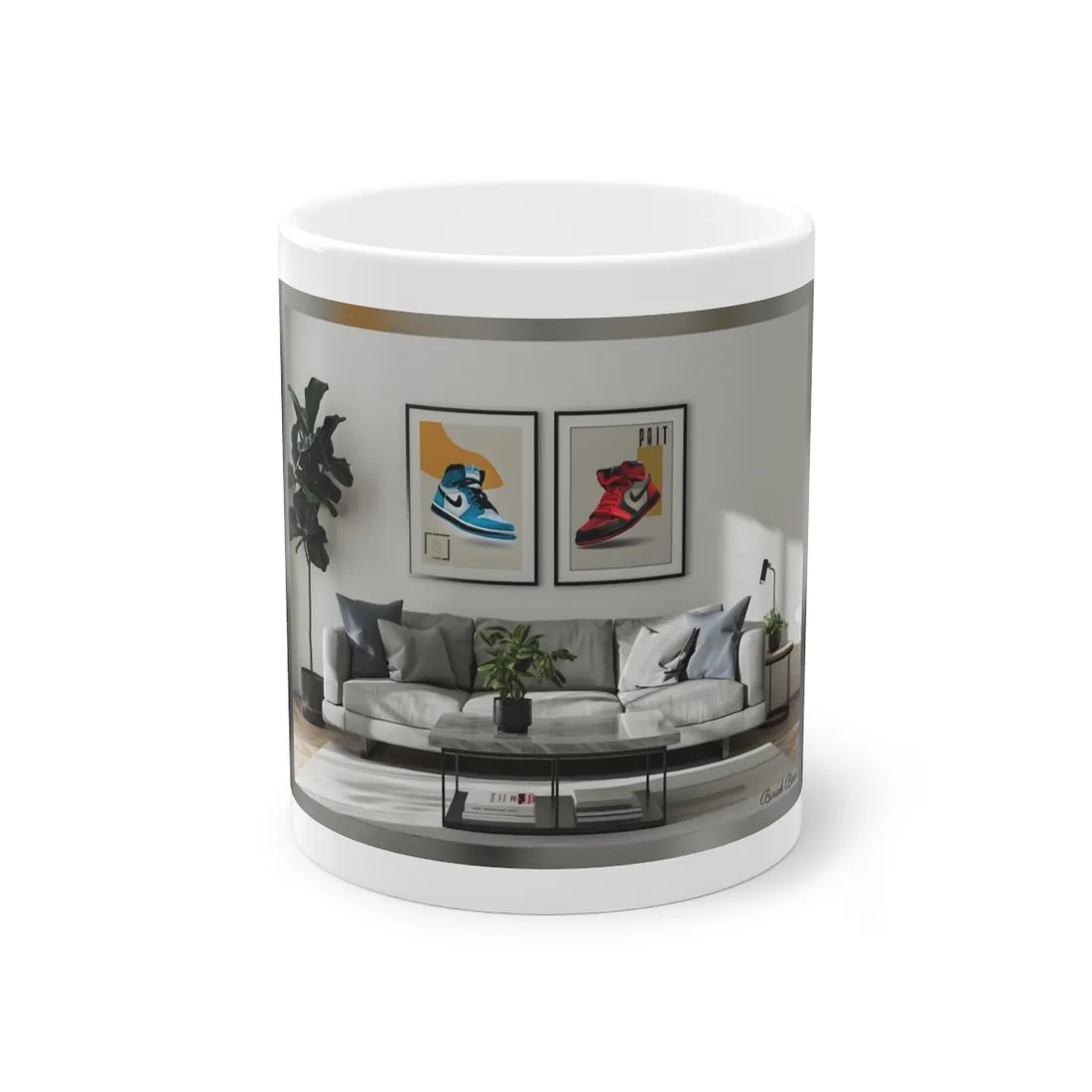 Minimalist Modern Living Room: Neutral Colors & Natural Light Art - Mug