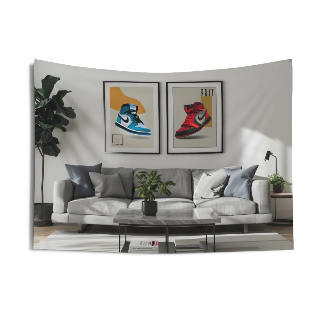 Minimalist Modern Living Room: Neutral Colors & Natural Light Art - Wall Tapestry
