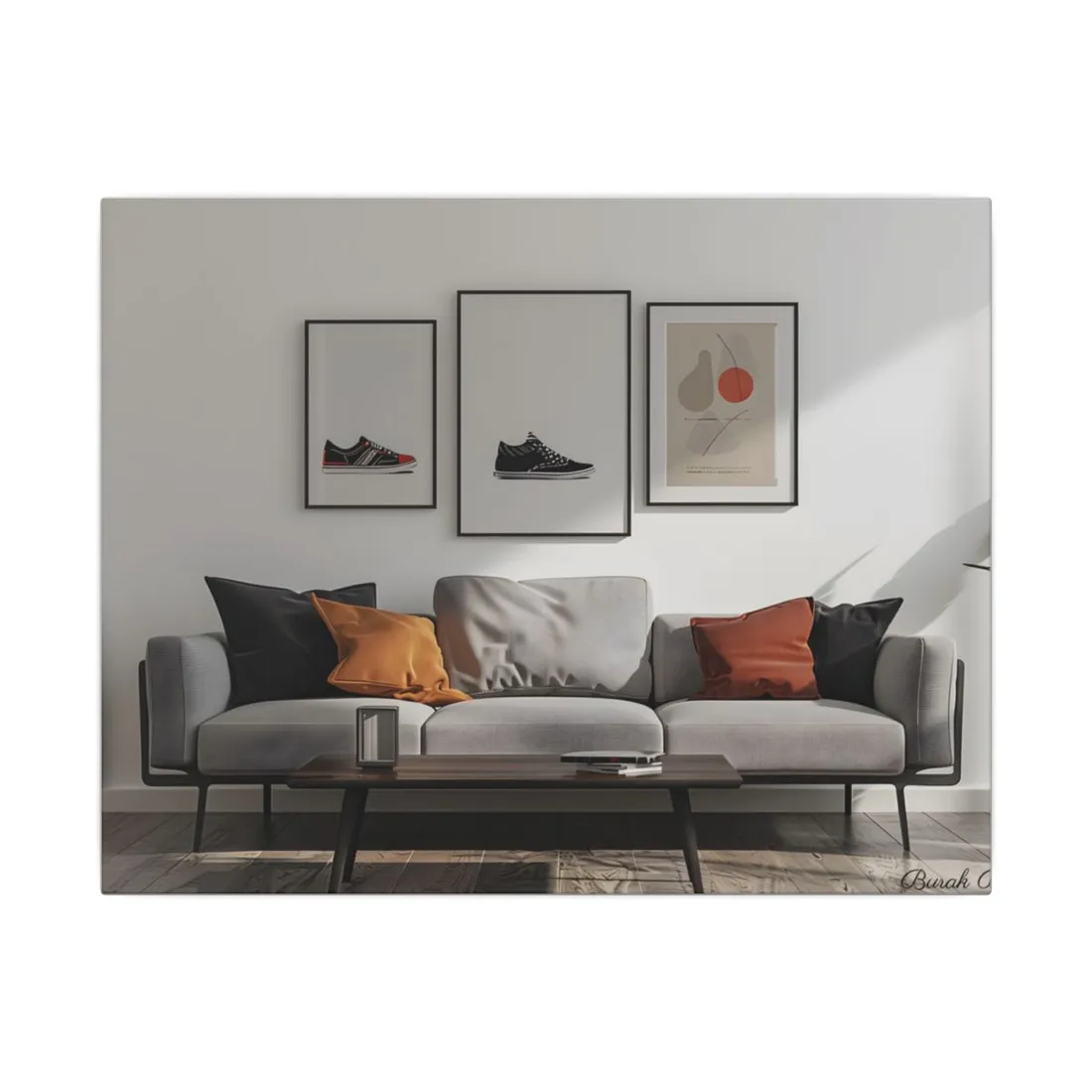 Minimalist Modern Living Room: White Couch and Dark Wood Accents - Canvas