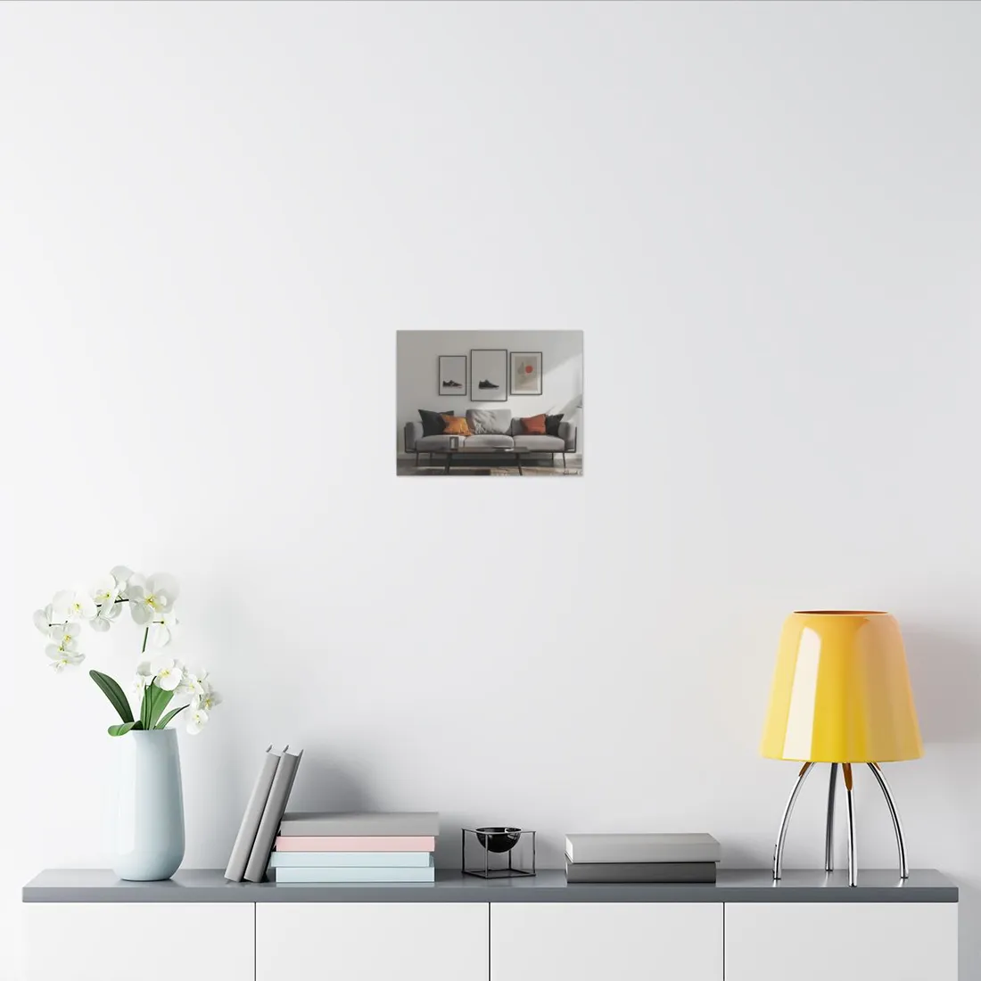 Minimalist Modern Living Room: White Couch and Dark Wood Accents - Canvas