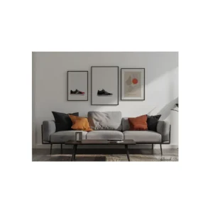 Gray Sofa with Wall Art Metal Poster