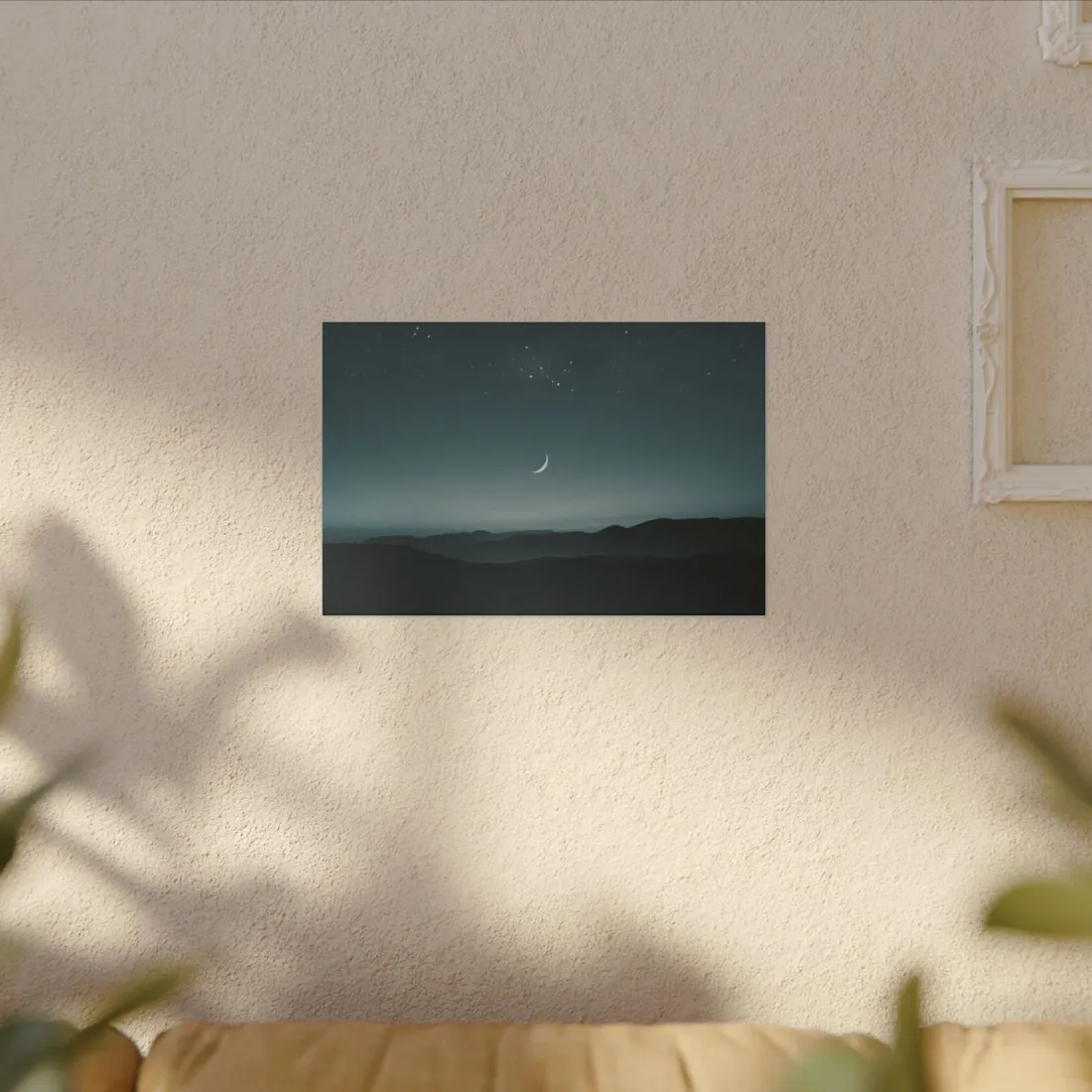 Minimalist Night Scene: Blue-Gray Sky Digital Art - Canvas