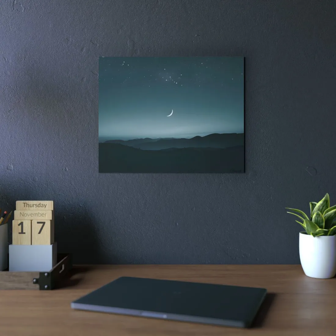 Minimalist Night Scene: Blue-Gray Sky Digital Art - Metal Poster