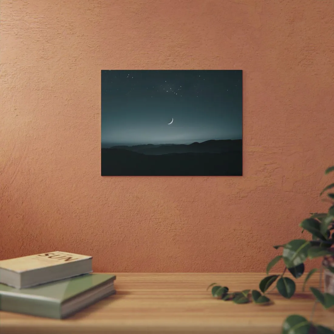Minimalist Night Scene: Blue-Gray Sky Digital Art - Metal Poster