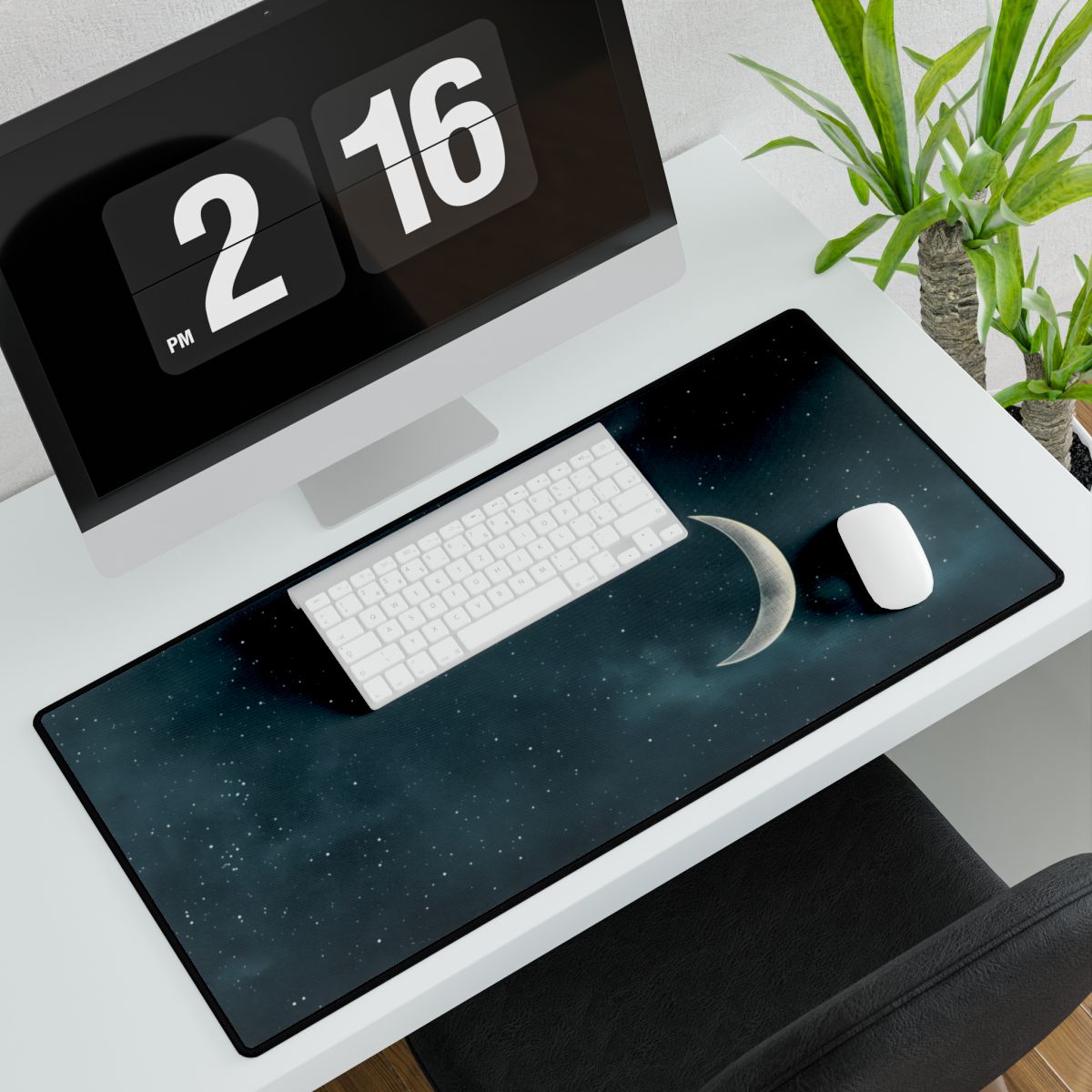 Minimalist Night Serenade: Blue-Gray Sky Artwork - Desk Mat
