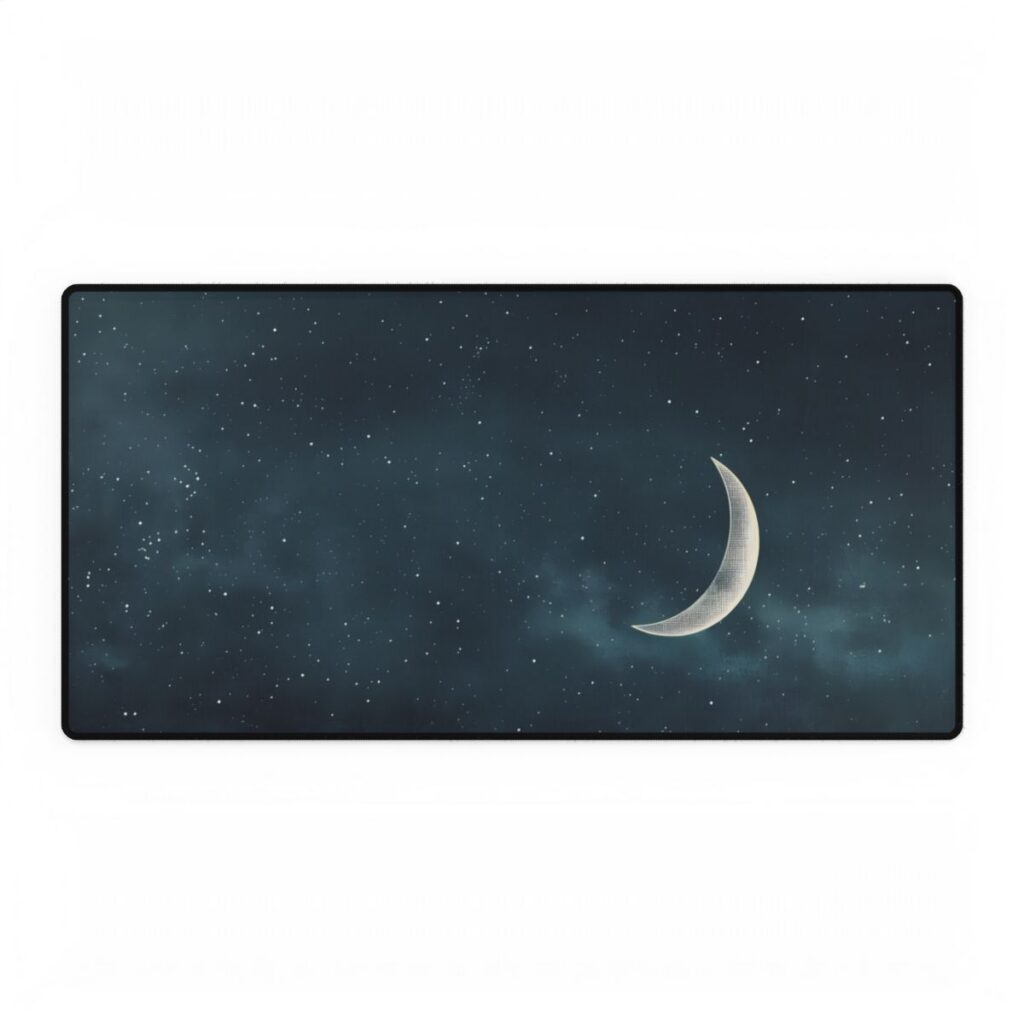 Minimalist Night Serenade: Blue-Gray Sky Artwork - Desk Mat