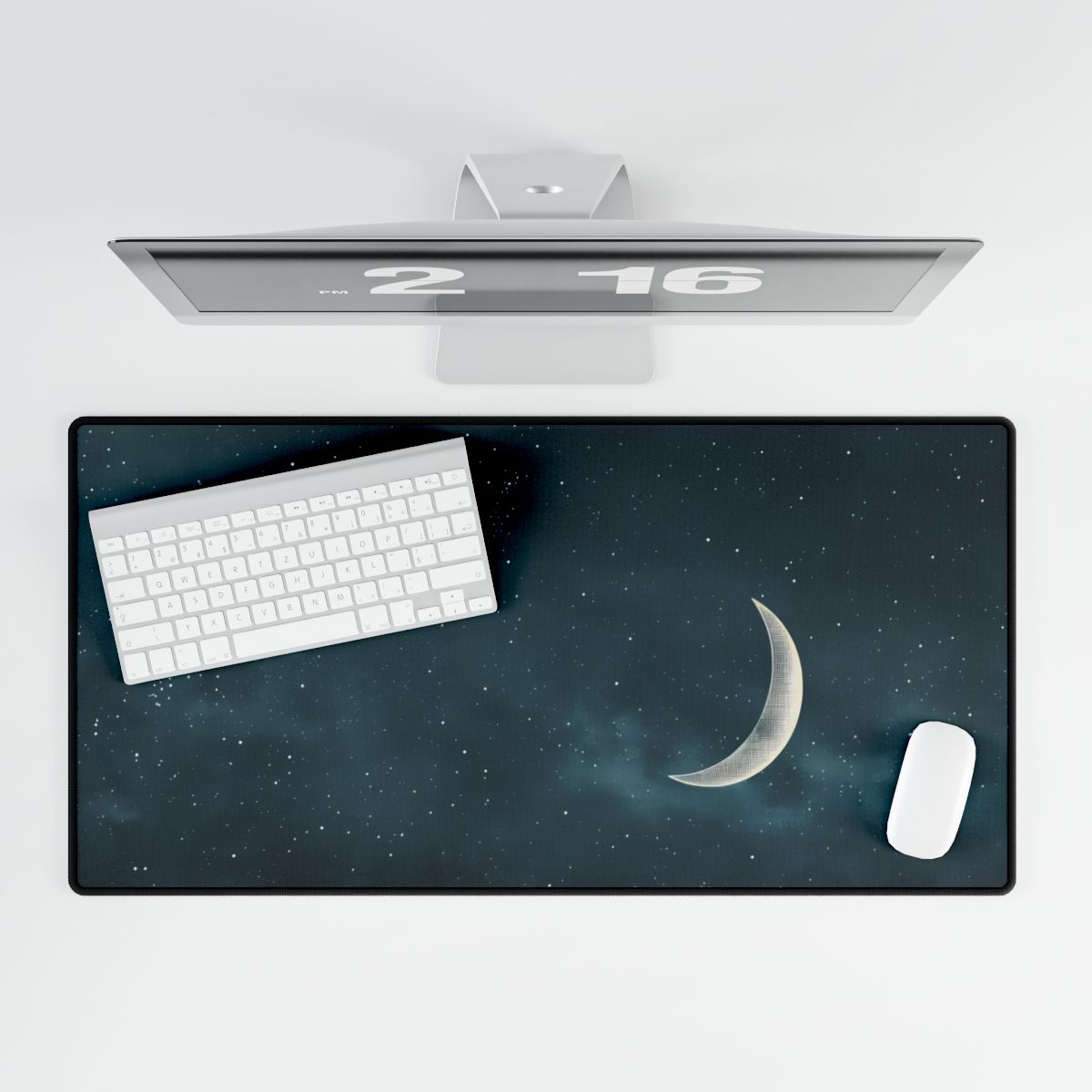Minimalist Night Serenade: Blue-Gray Sky Artwork - Desk Mat