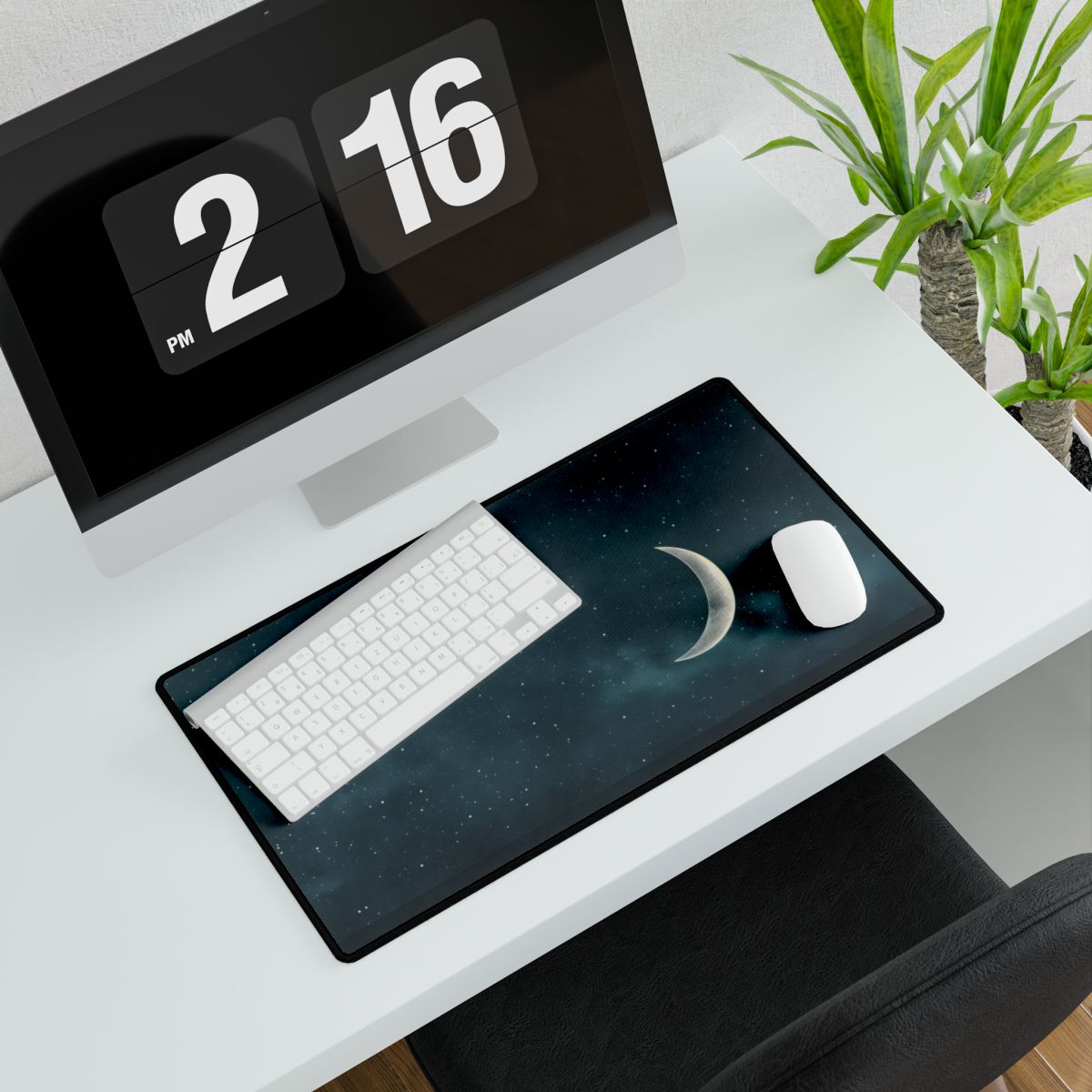 Minimalist Night Serenade: Blue-Gray Sky Artwork - Desk Mat