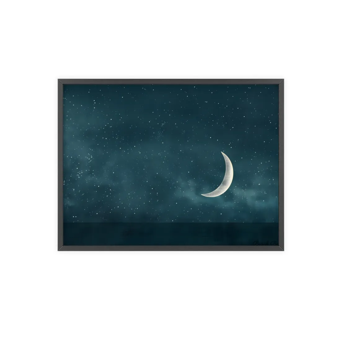 Minimalist Night Serenade: Blue-Gray Sky - Framed Poster