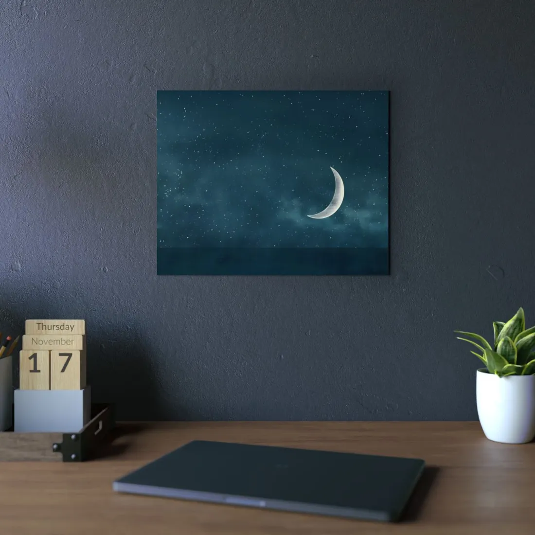 Minimalist Night Serenade: Blue-Gray Sky - Metal Poster