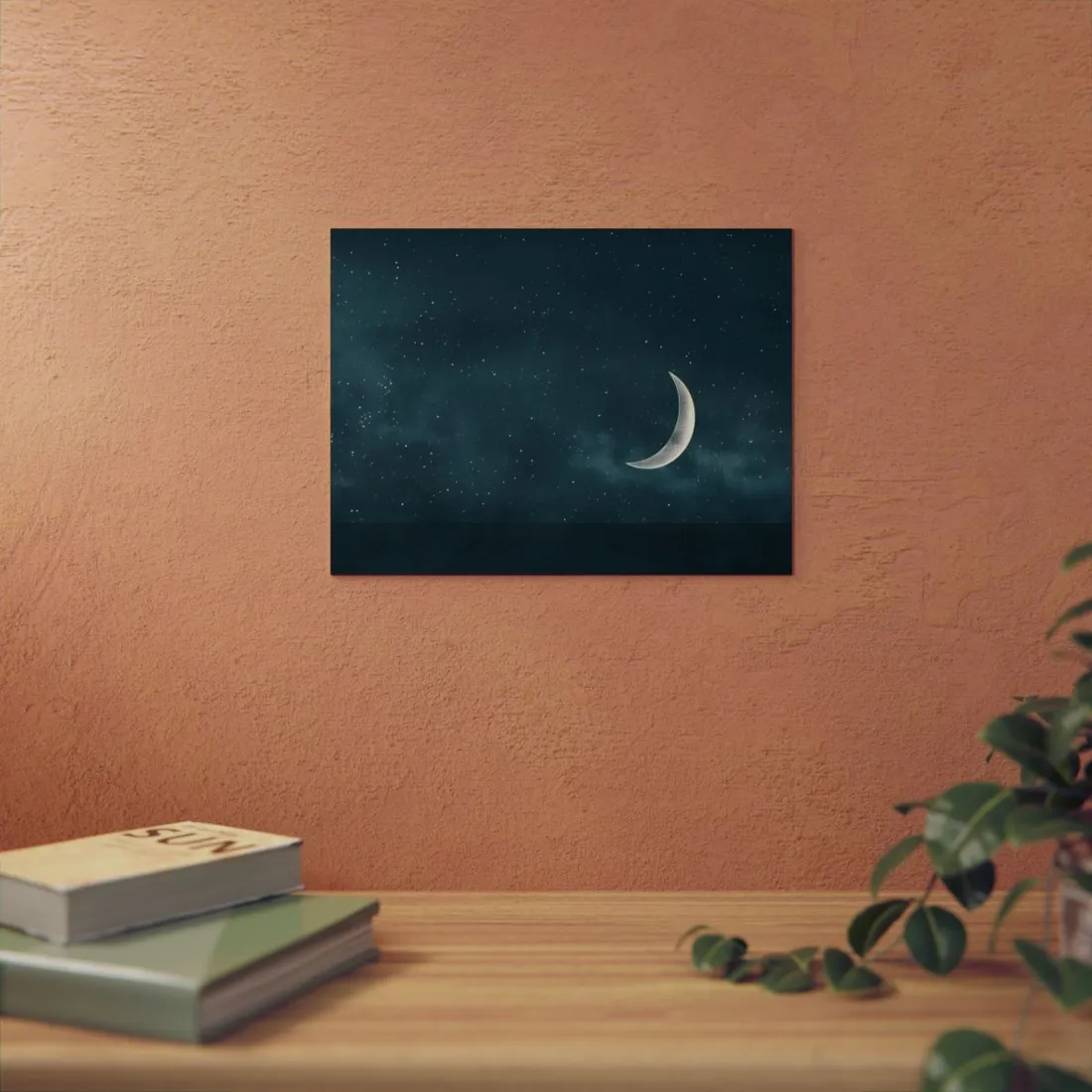 Minimalist Night Serenade: Blue-Gray Sky - Metal Poster