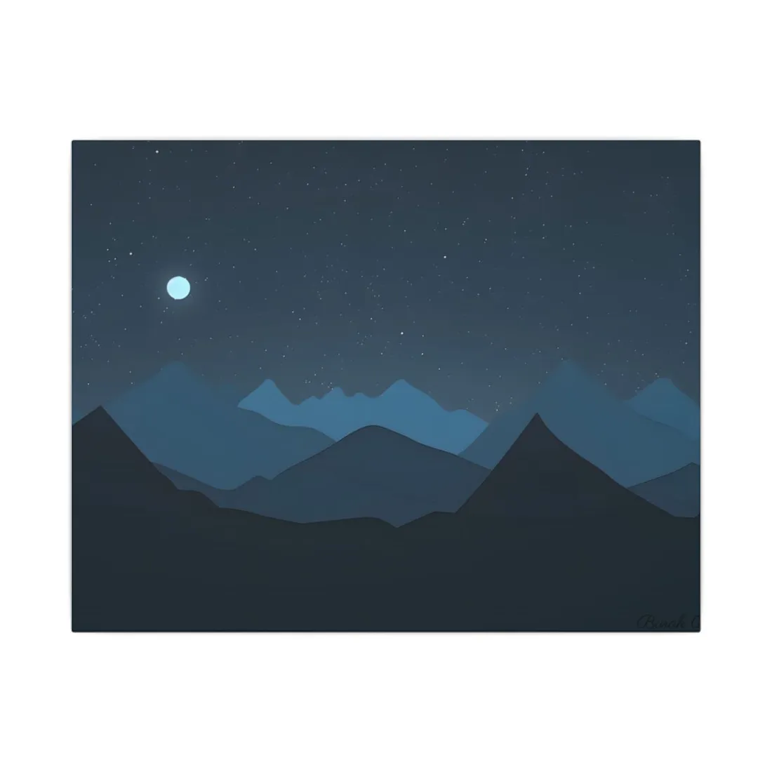 Minimalist Night Sky: Black Artwork with Mountain Silhouette - Canvas