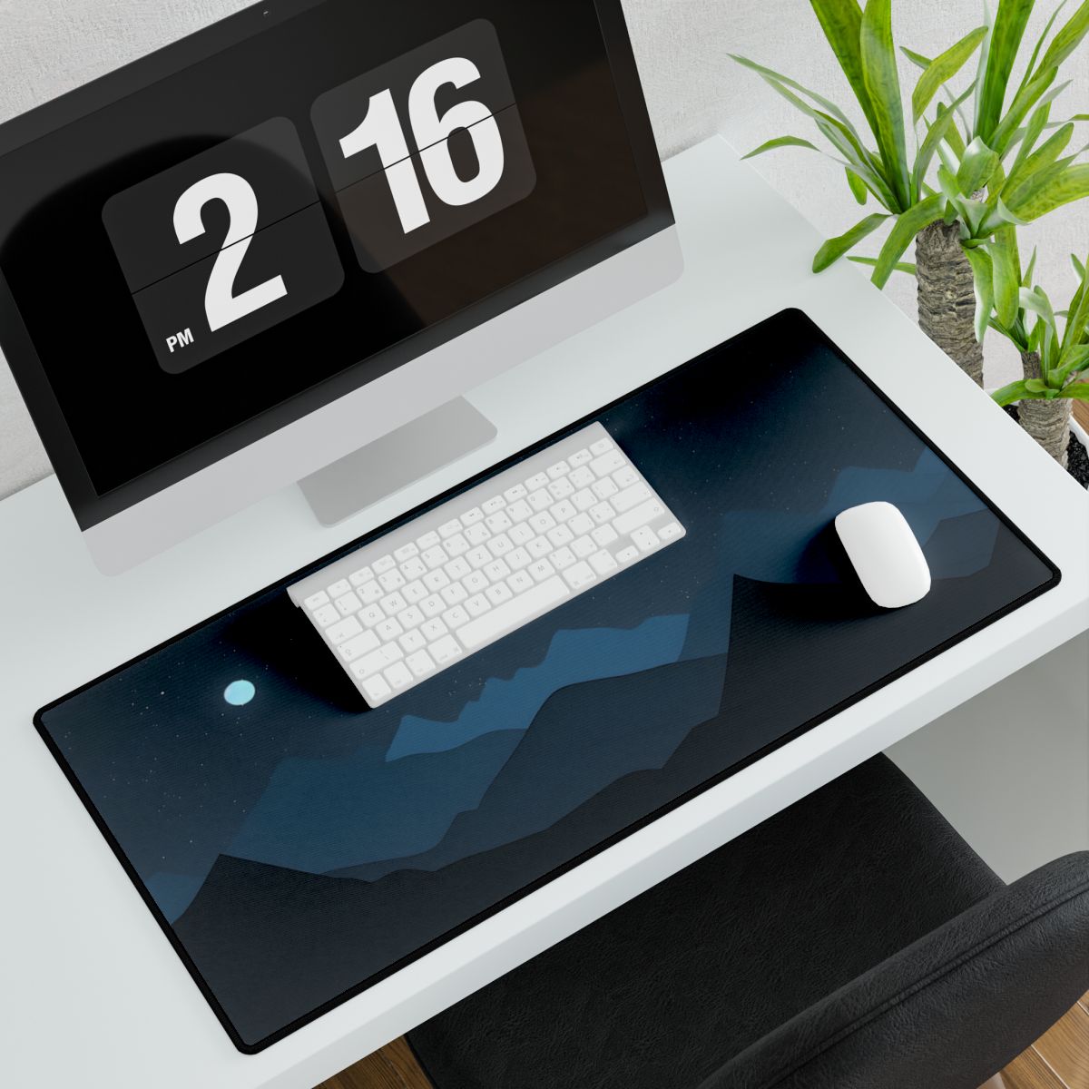 Minimalist Night Sky: Black Artwork with Mountain Silhouette - Desk Mat