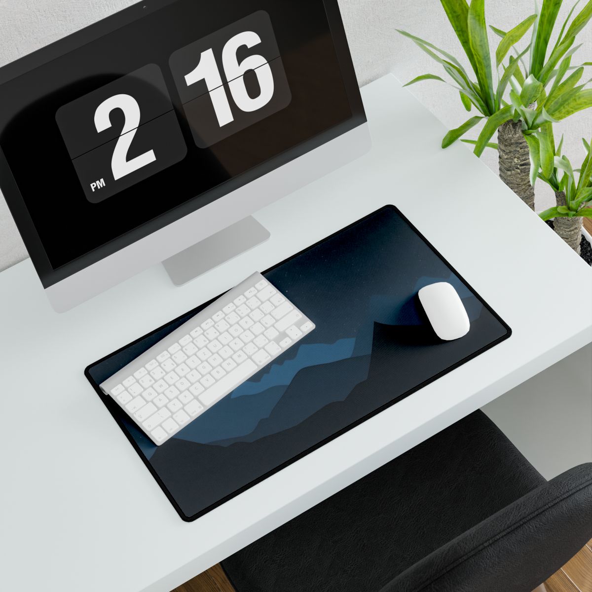 Minimalist Night Sky: Black Artwork with Mountain Silhouette - Desk Mat
