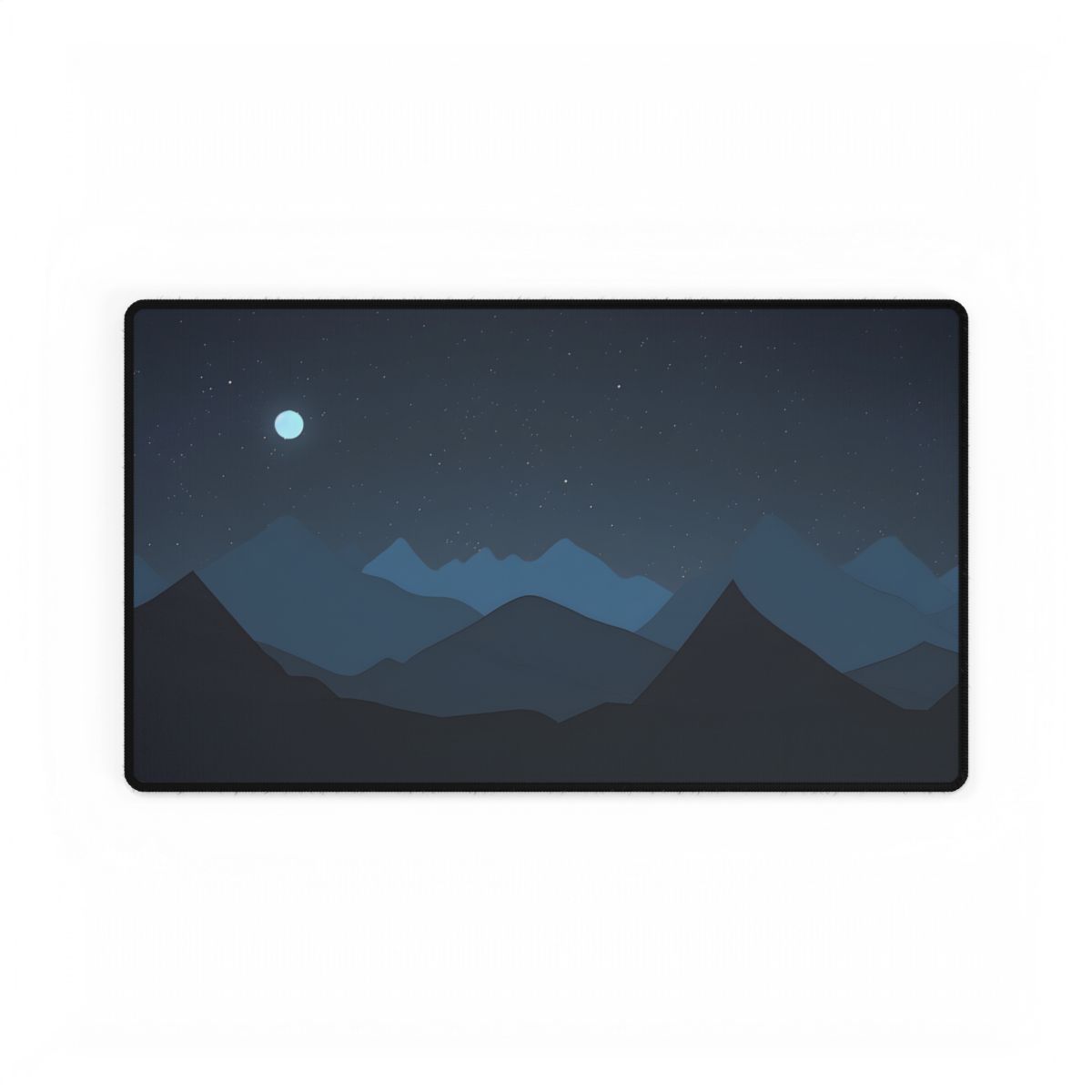 Minimalist Night Sky: Black Artwork with Mountain Silhouette - Desk Mat