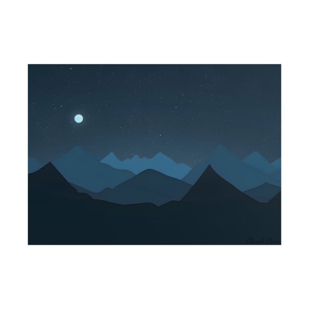Minimalist Night Sky: Black Artwork with Mountain Silhouette - Poster