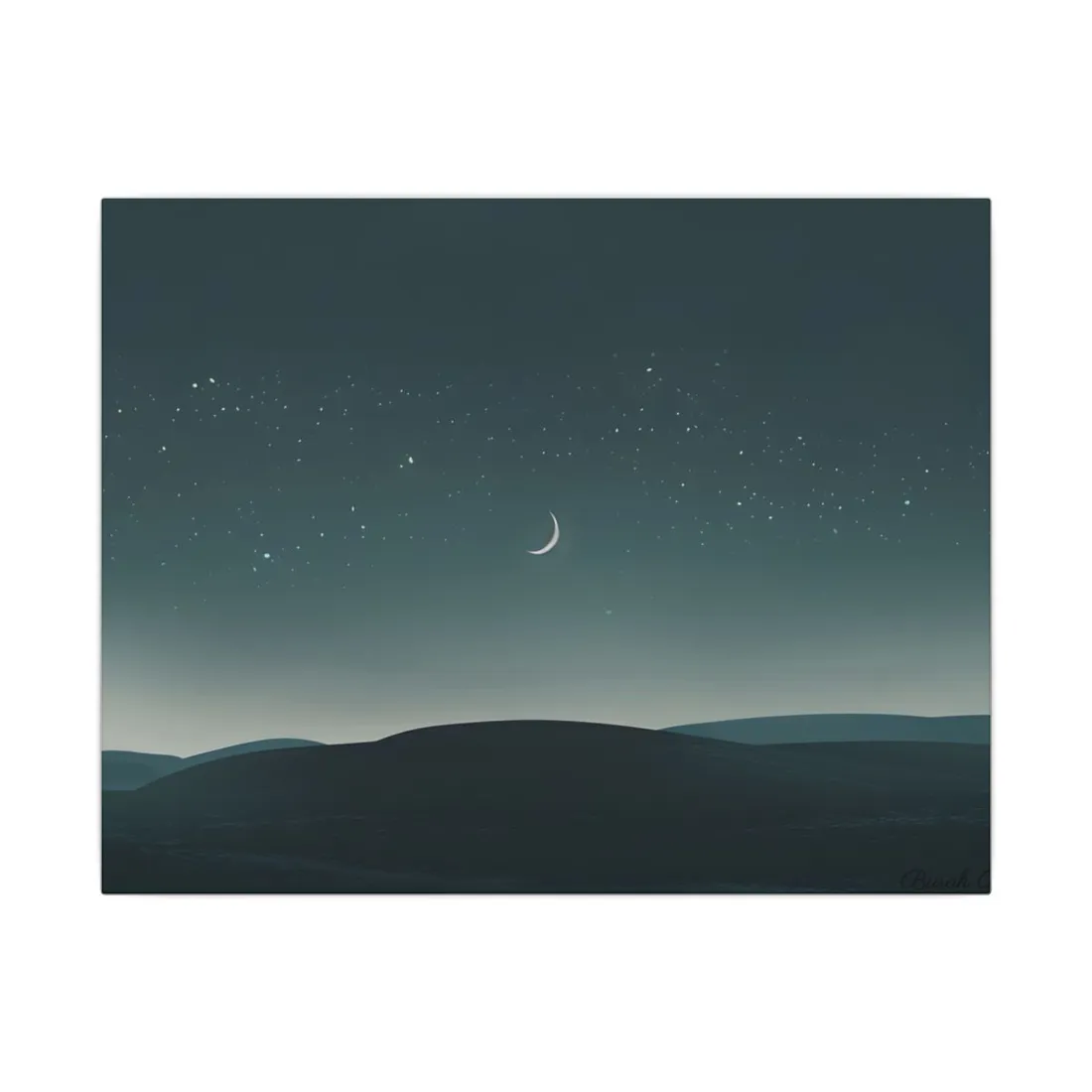 Minimalist Night Sky: Blue-Gray Evening Scene Digital Art - Canvas