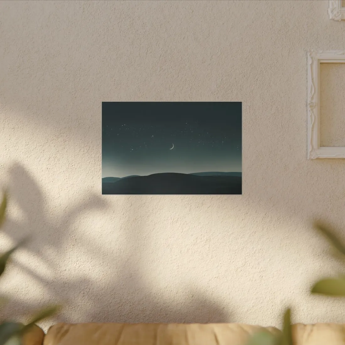 Minimalist Night Sky: Blue-Gray Evening Scene Digital Art - Canvas
