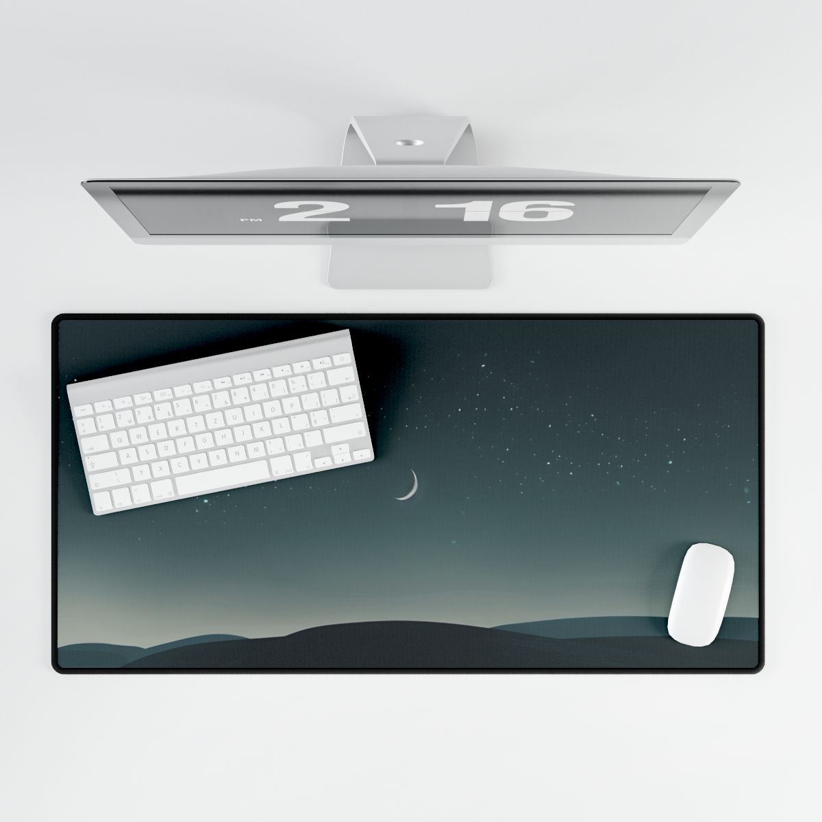Minimalist Night Sky: Blue-Gray Evening Scene Digital Art - Desk Mat