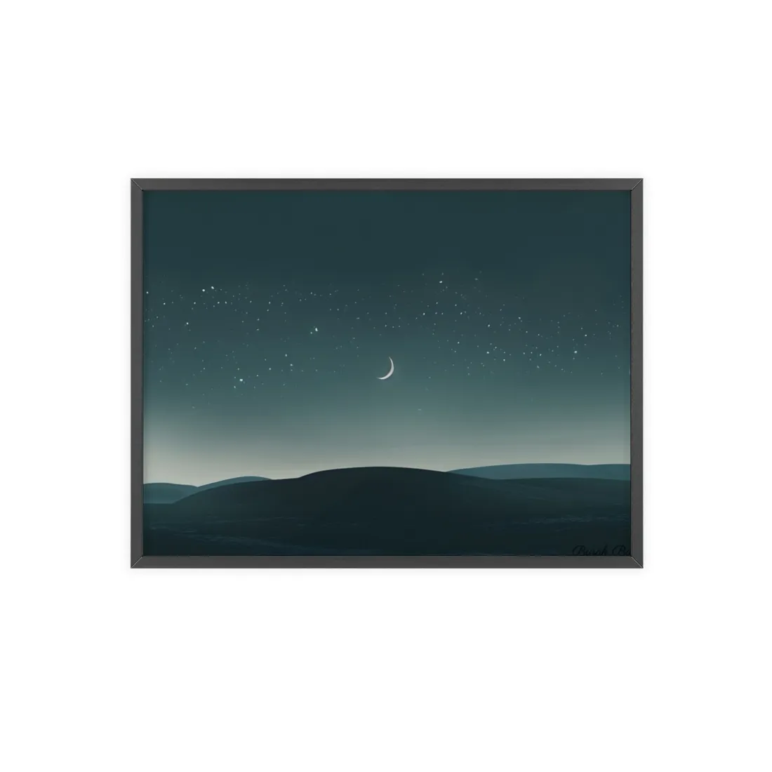 Minimalist Night Sky: Blue-Gray Evening Scene Digital Art - Framed Poster