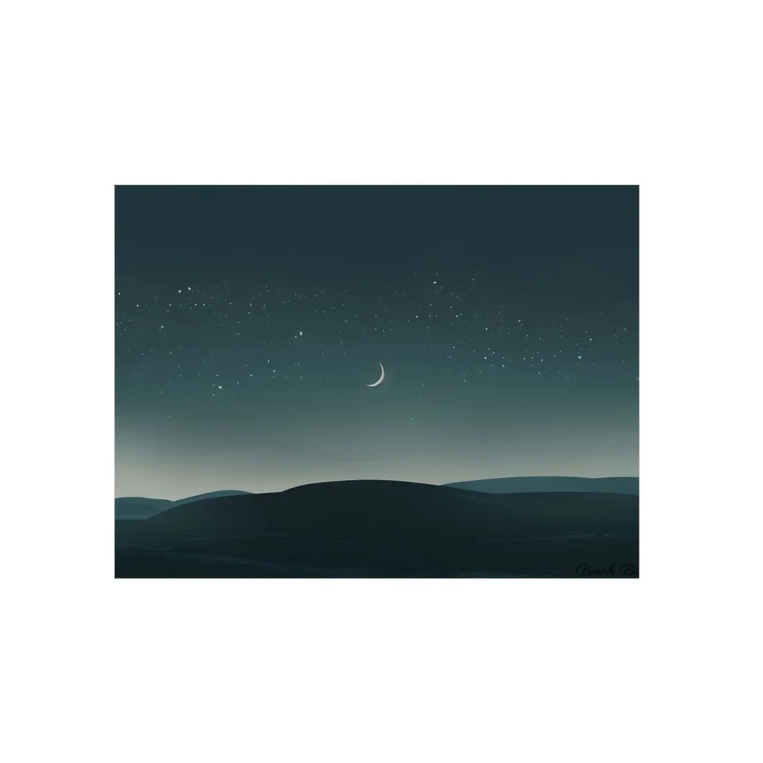 Minimalist Night Sky: Blue-Gray Evening Scene Digital Art - Metal Poster