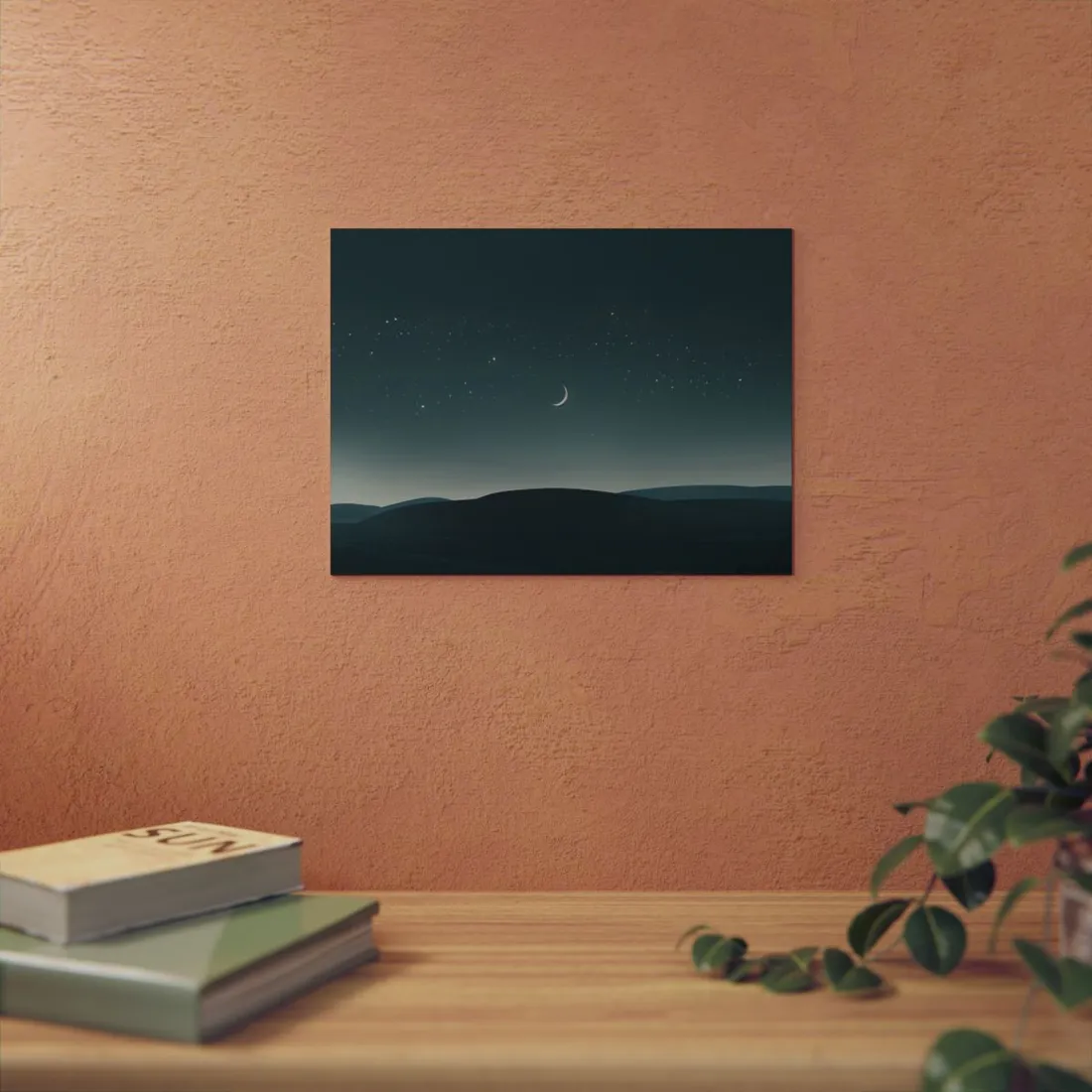 Minimalist Night Sky: Blue-Gray Evening Scene Digital Art - Metal Poster