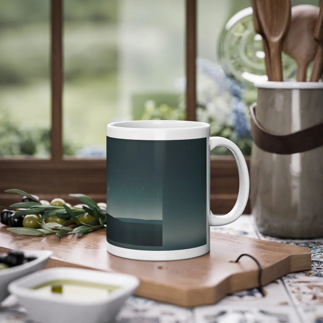 Minimalist Night Sky: Blue-Gray Evening Scene Digital Art - Mug