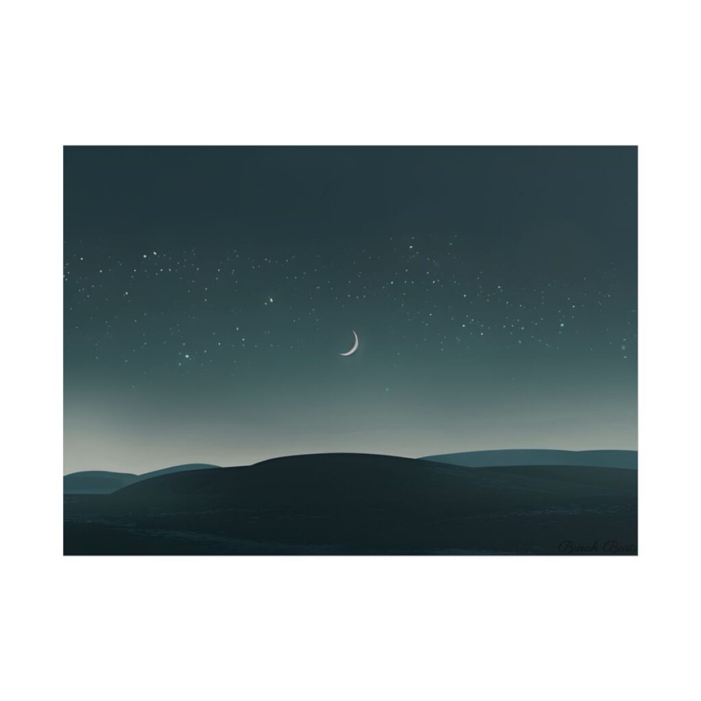 Minimalist Night Sky: Blue-Gray Evening Scene Digital Art - Poster