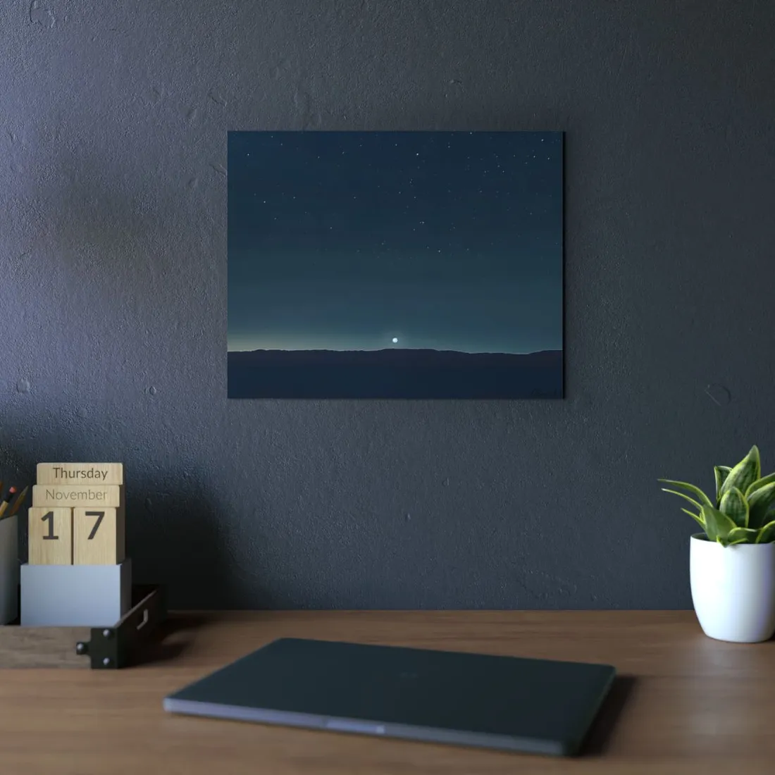 Minimalist Night Sky: Celestial Artwork with Stars and Palette - Metal Poster