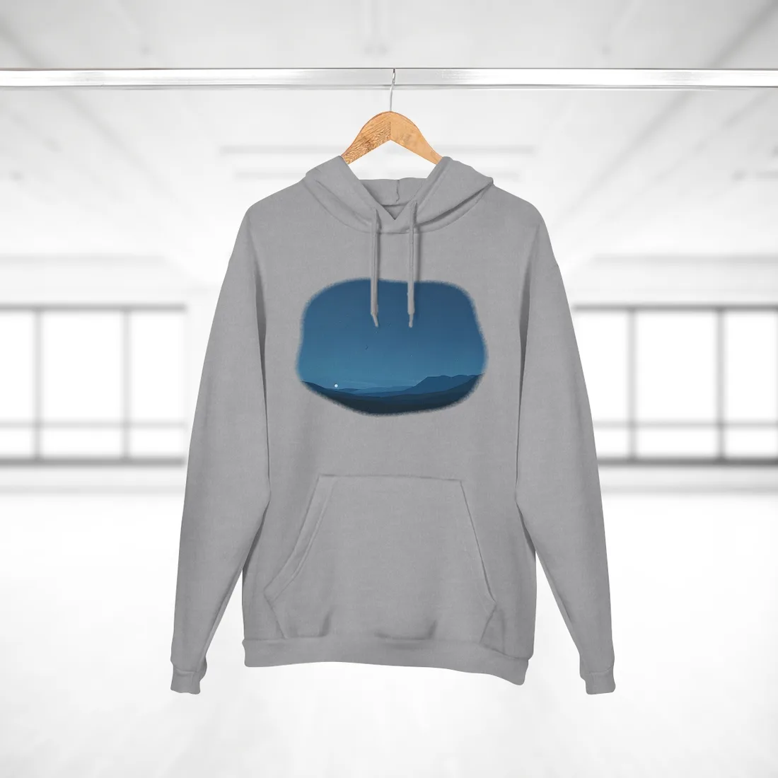 Minimalist Night Sky: Stars and Crescent Moon Art - Hoodie (Heather Grey)