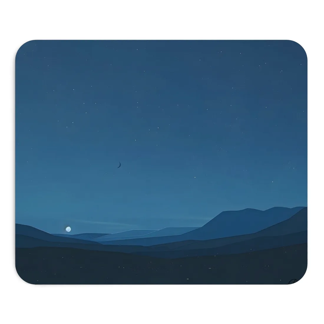 Minimalist Night Sky: Stars and Crescent Moon Art - Mouse Pad
