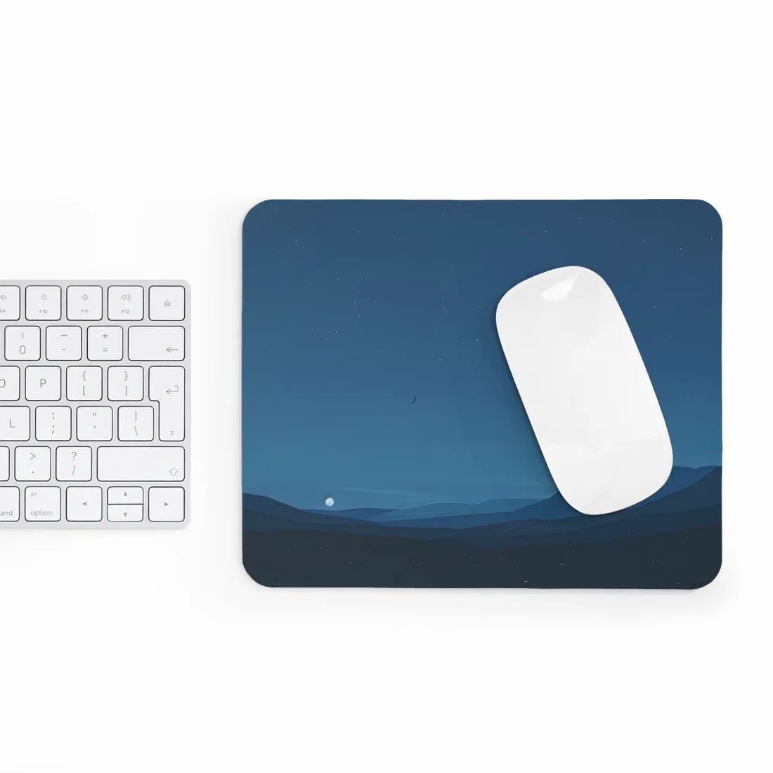 Minimalist Night Sky: Stars and Crescent Moon Art - Mouse Pad