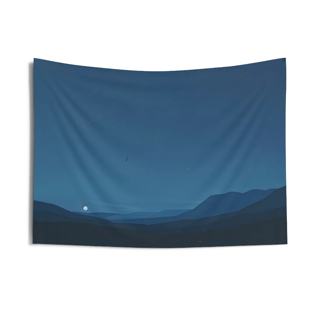 Minimalist Night Sky: Stars and Crescent Moon Art - Wall Tapestry