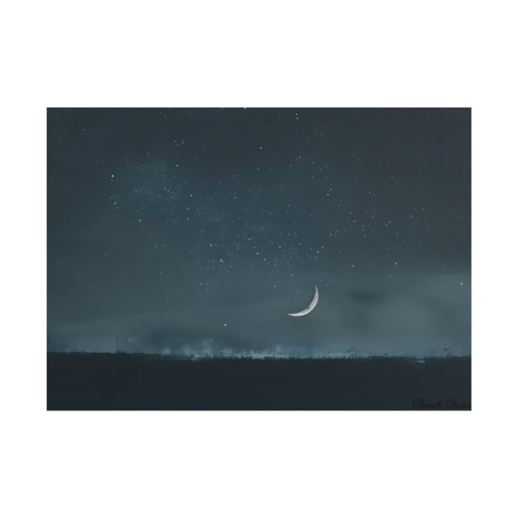 Minimalist Night Tree: Soft Lighting in Blue-Gray Skies - Poster