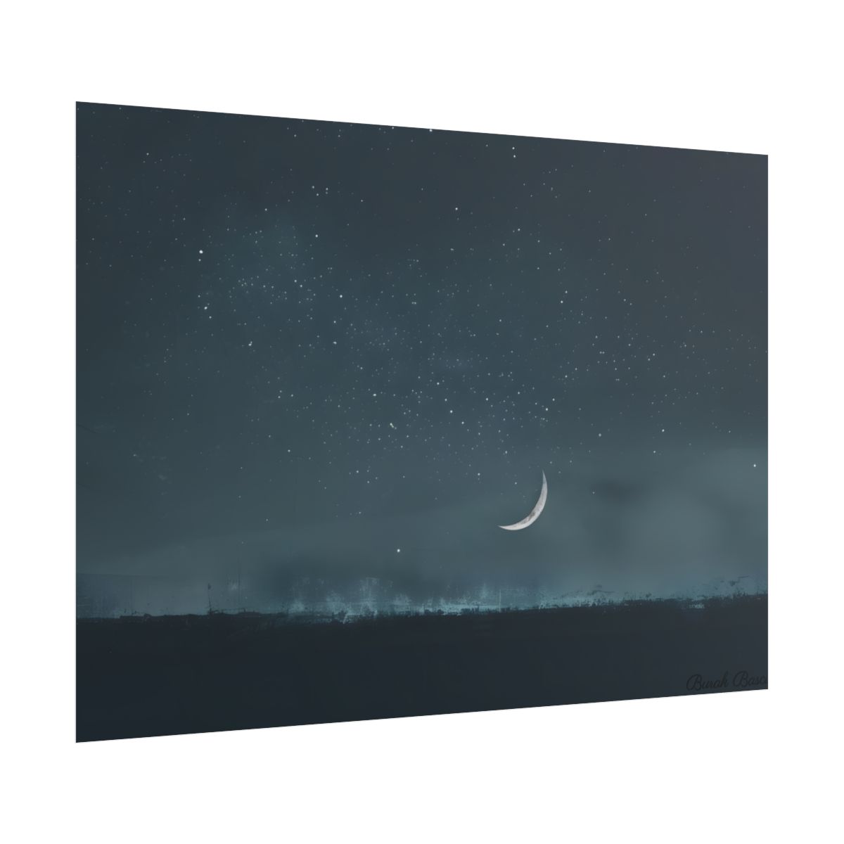 Minimalist Night Tree: Soft Lighting in Blue-Gray Skies - Poster