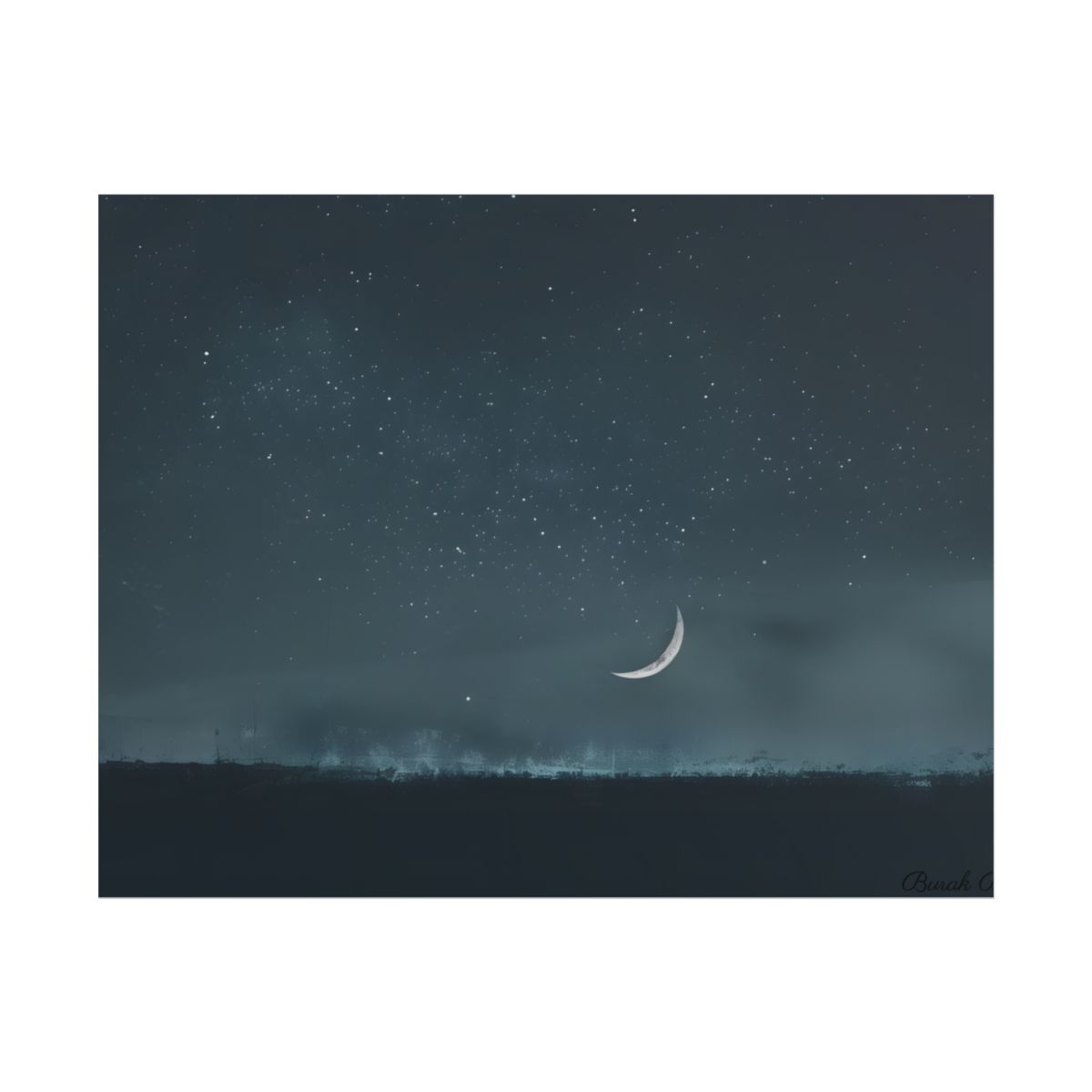 Minimalist Night Tree: Soft Lighting in Blue-Gray Skies - Poster