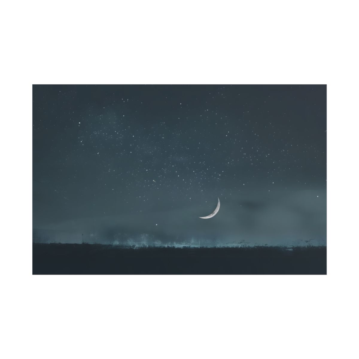 Minimalist Night Tree: Soft Lighting in Blue-Gray Skies - Poster