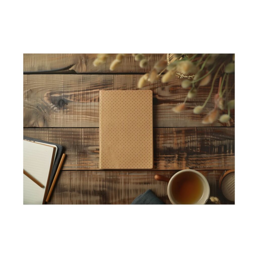 Minimalist Notebook with Embossed Dot Pattern: Flat Design Artwork - Poster