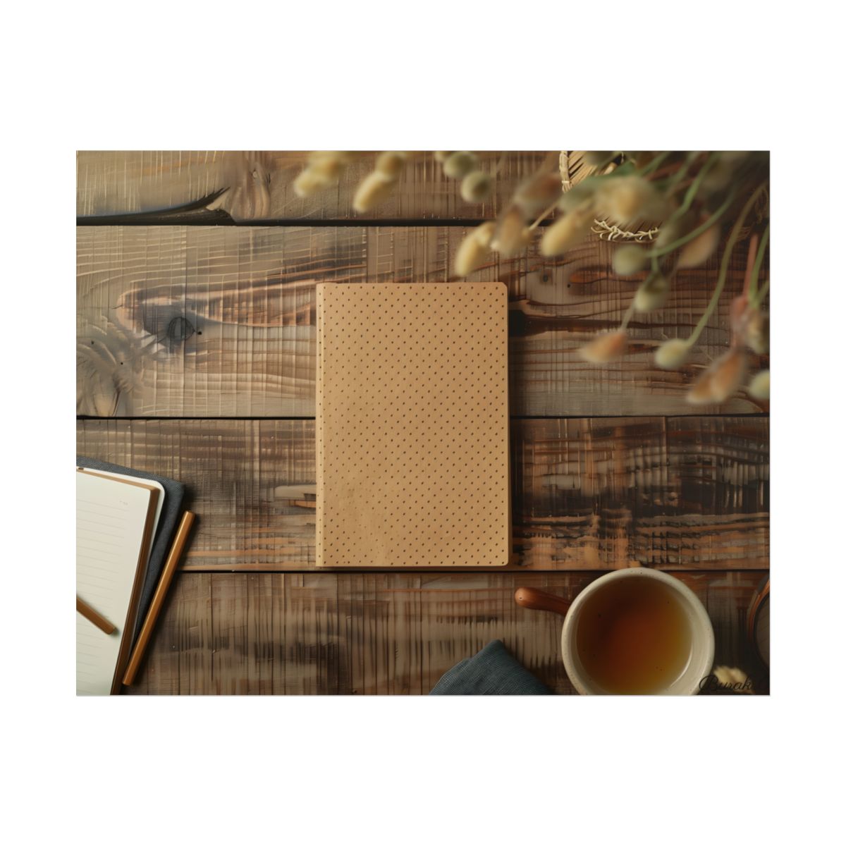 Minimalist Notebook with Embossed Dot Pattern: Flat Design Artwork - Poster
