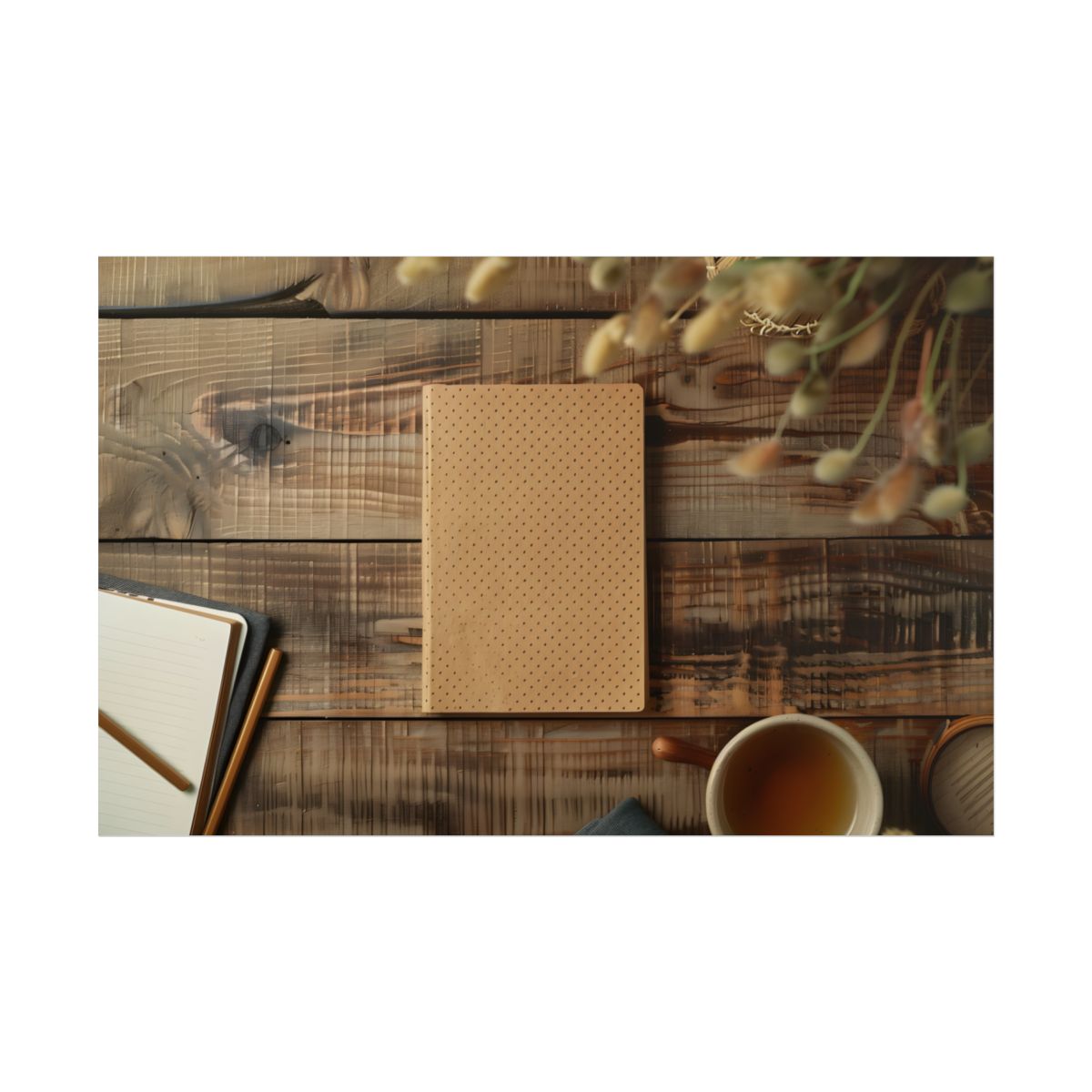 Minimalist Notebook with Embossed Dot Pattern: Flat Design Artwork - Poster