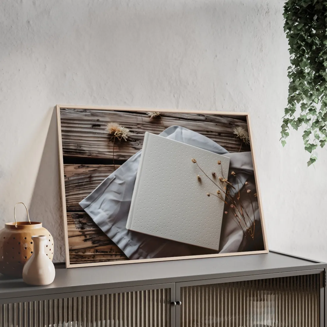 Minimalist Notebook with Embossed Dot Pattern - Framed Poster