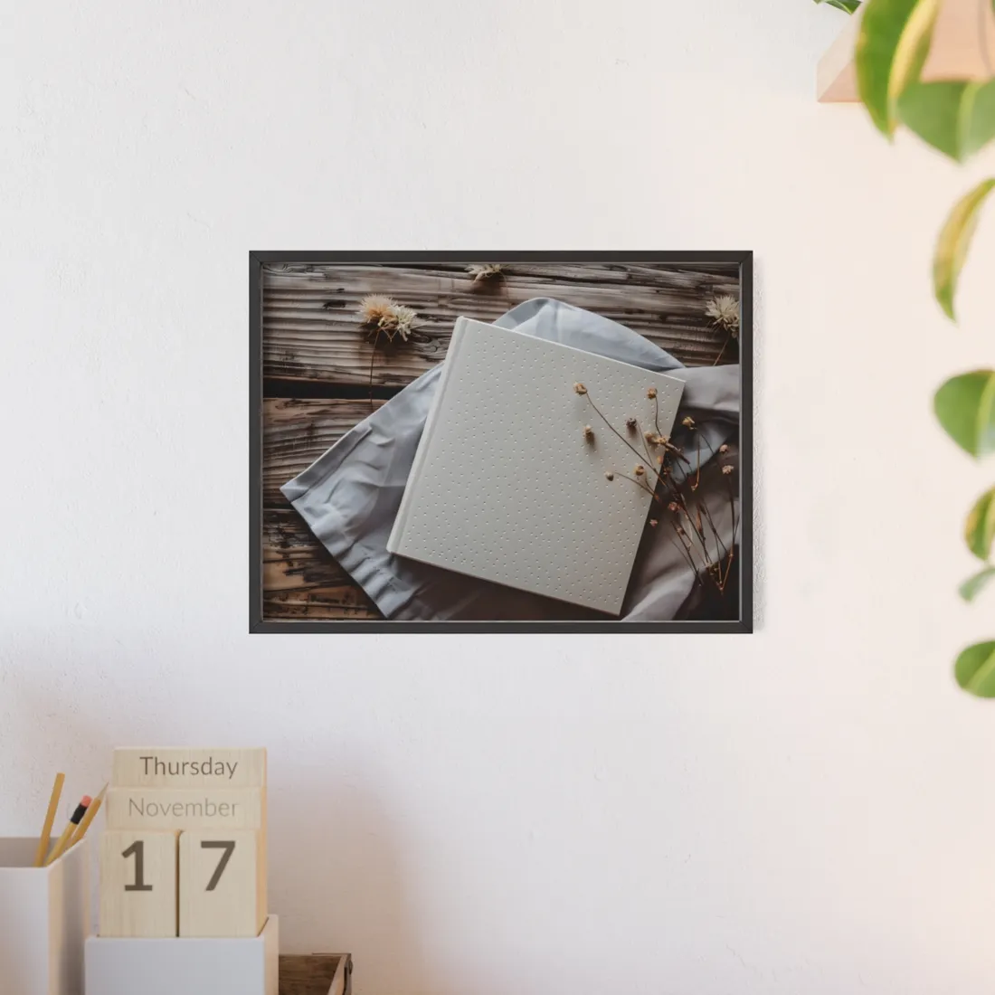 Minimalist Notebook with Embossed Dot Pattern - Framed Poster
