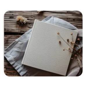 White Dotted Album on Wood Mouse Pad