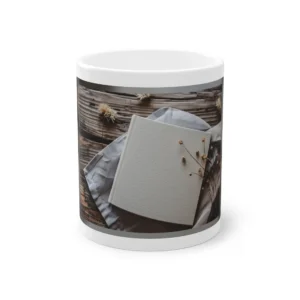White Dotted Album on Wood Mug