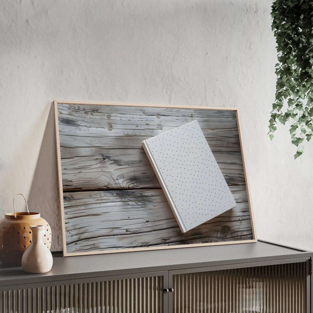 Minimalist Notebook with Embossed Dot Pattern: Unique Stationery Art - Framed Poster