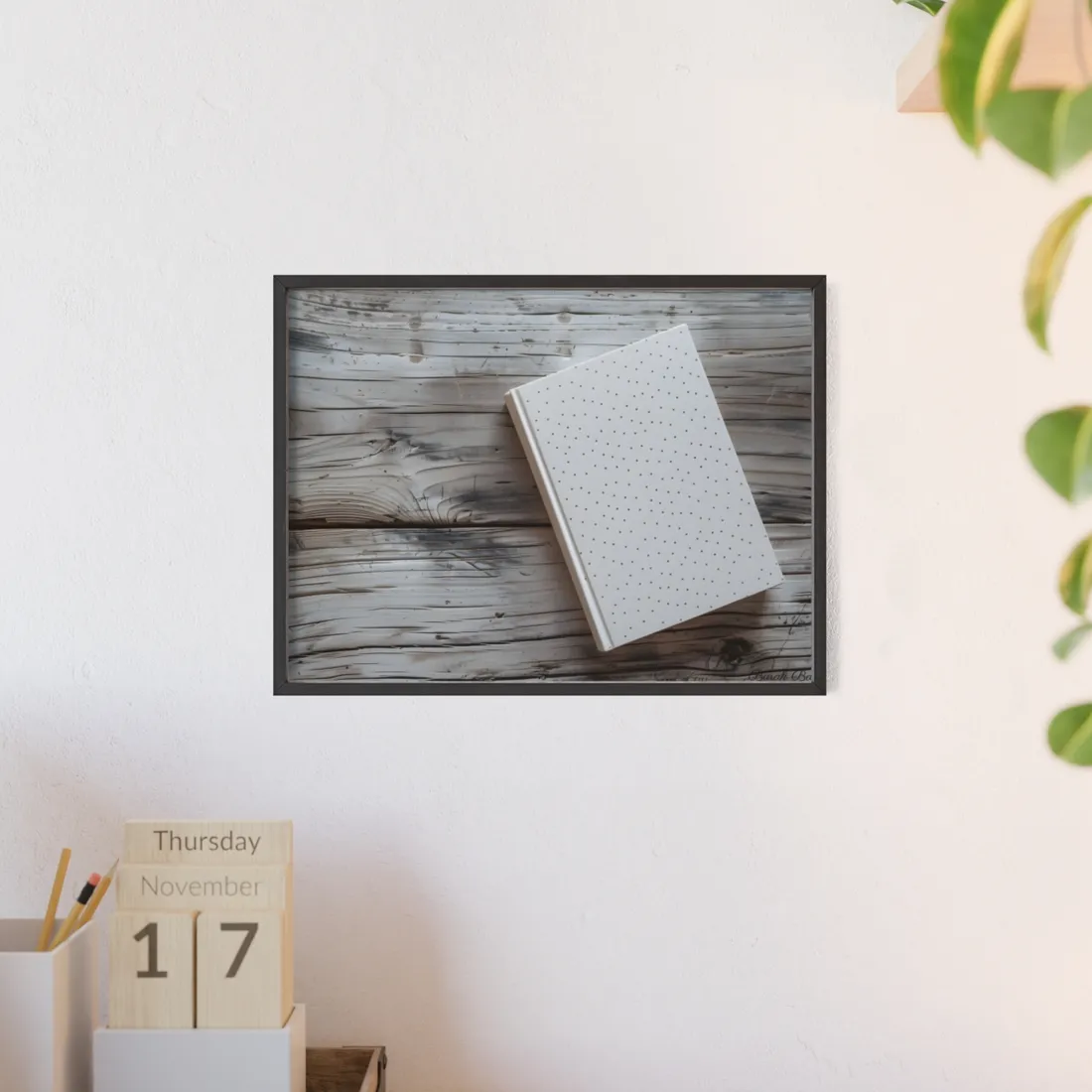Minimalist Notebook with Embossed Dot Pattern: Unique Stationery Art - Framed Poster
