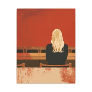 Woman Seated in Wooden Pews Canvas Print