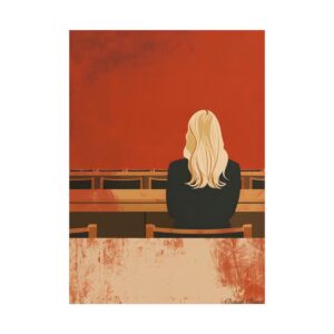 Woman Seated in Wooden Pews Poster