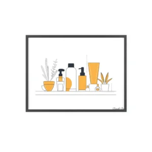 Skincare Bottles on Shelf Framed Poster